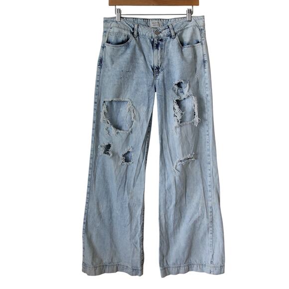 Uniq by Litz Rocker Distressed Wide Leg Acid Wash Jeans size 29 - Picture 2 of 6